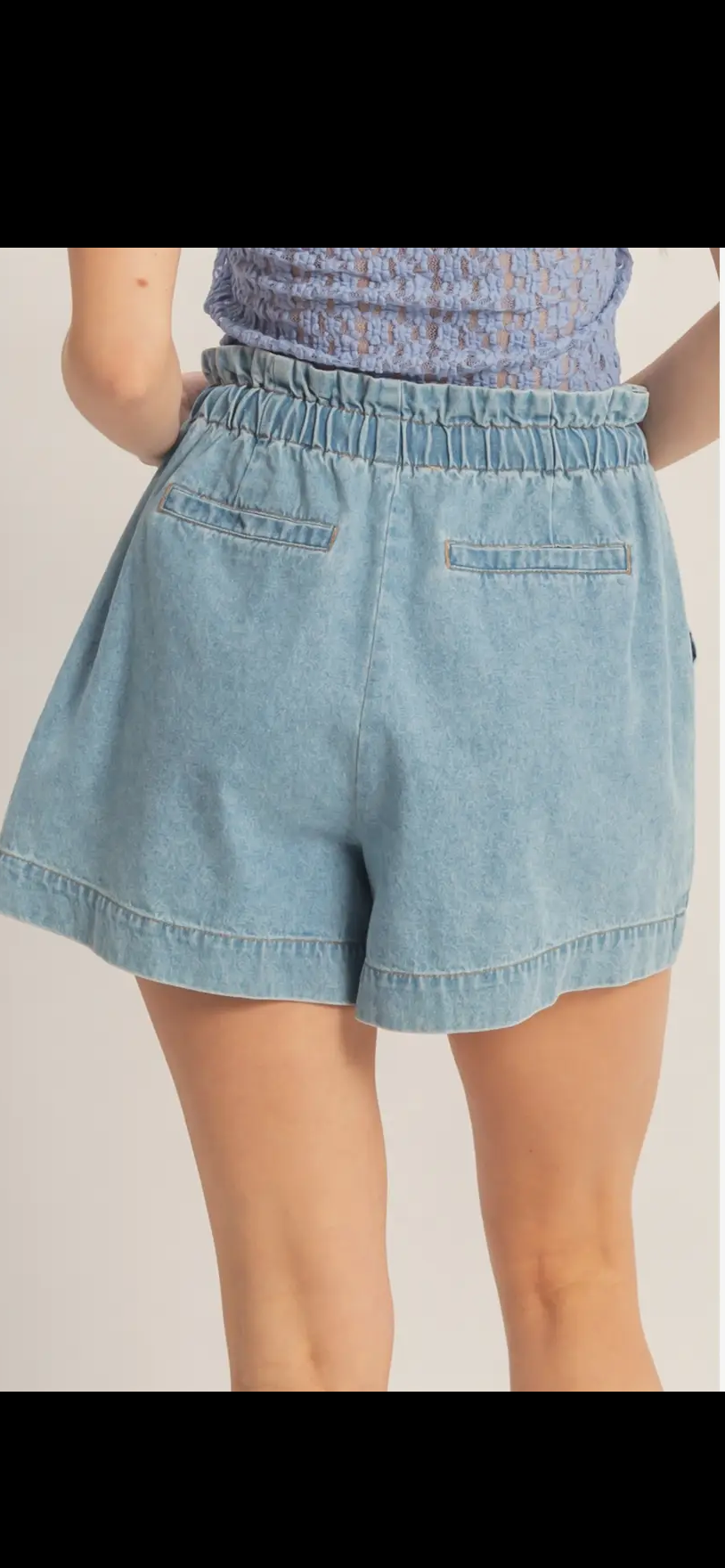 Elastic Waist Denim Shorts