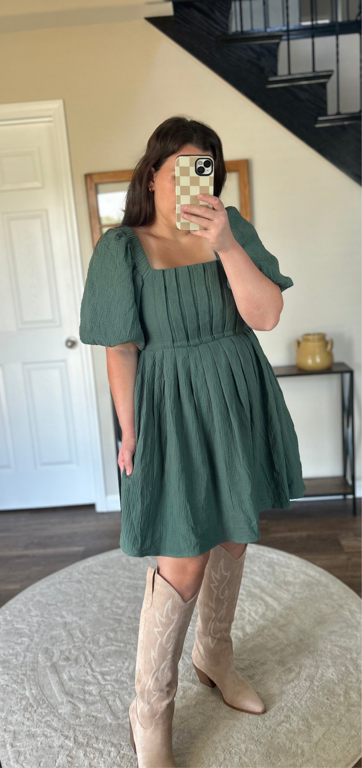 Evergreen Puff Sleeve Dress