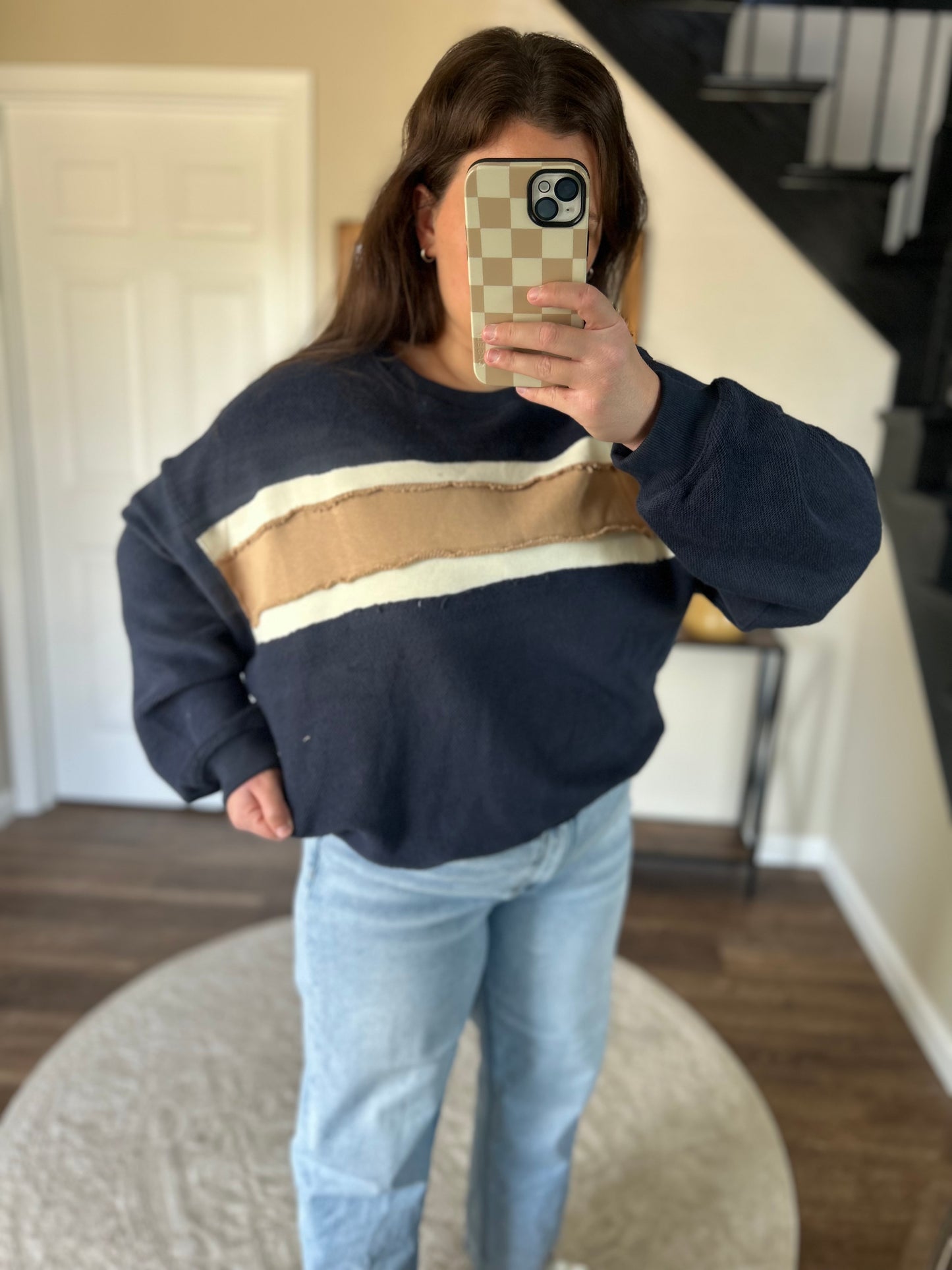 Ivory/Tan Striped Terry Sweatshirt
