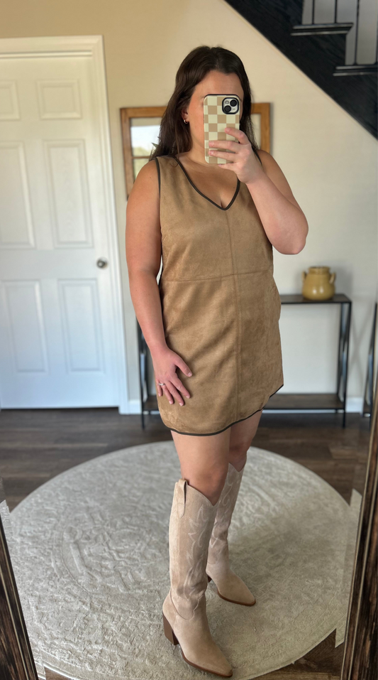 Mocha Suede Dress- Lined