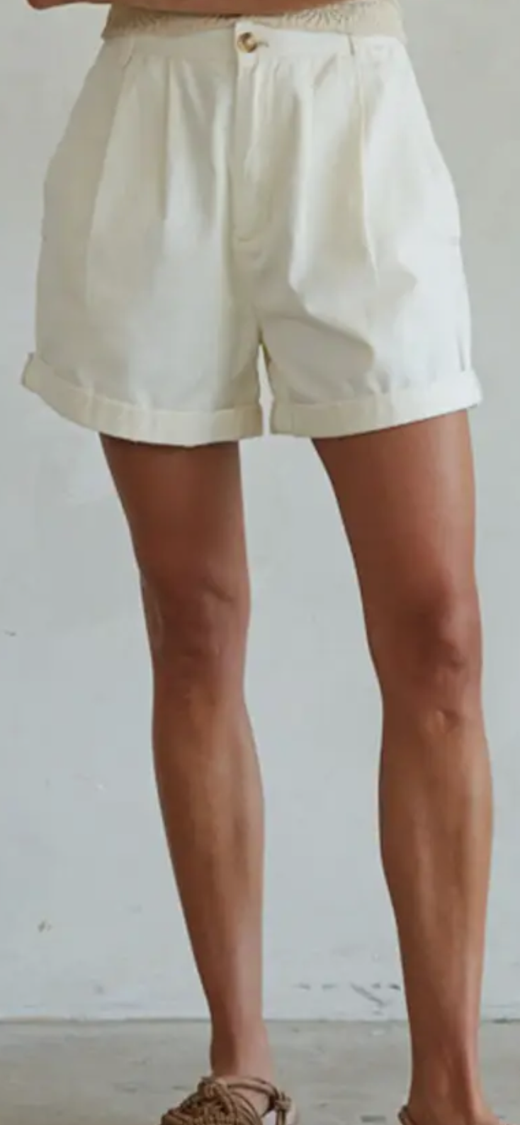 Ivory Cotton Pleated Shorts