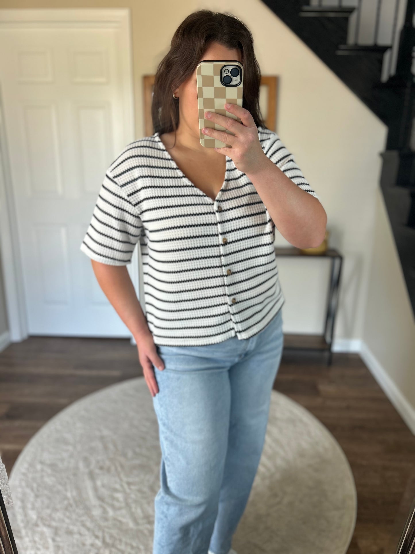 Black/White Waffle Stripe Knit Top