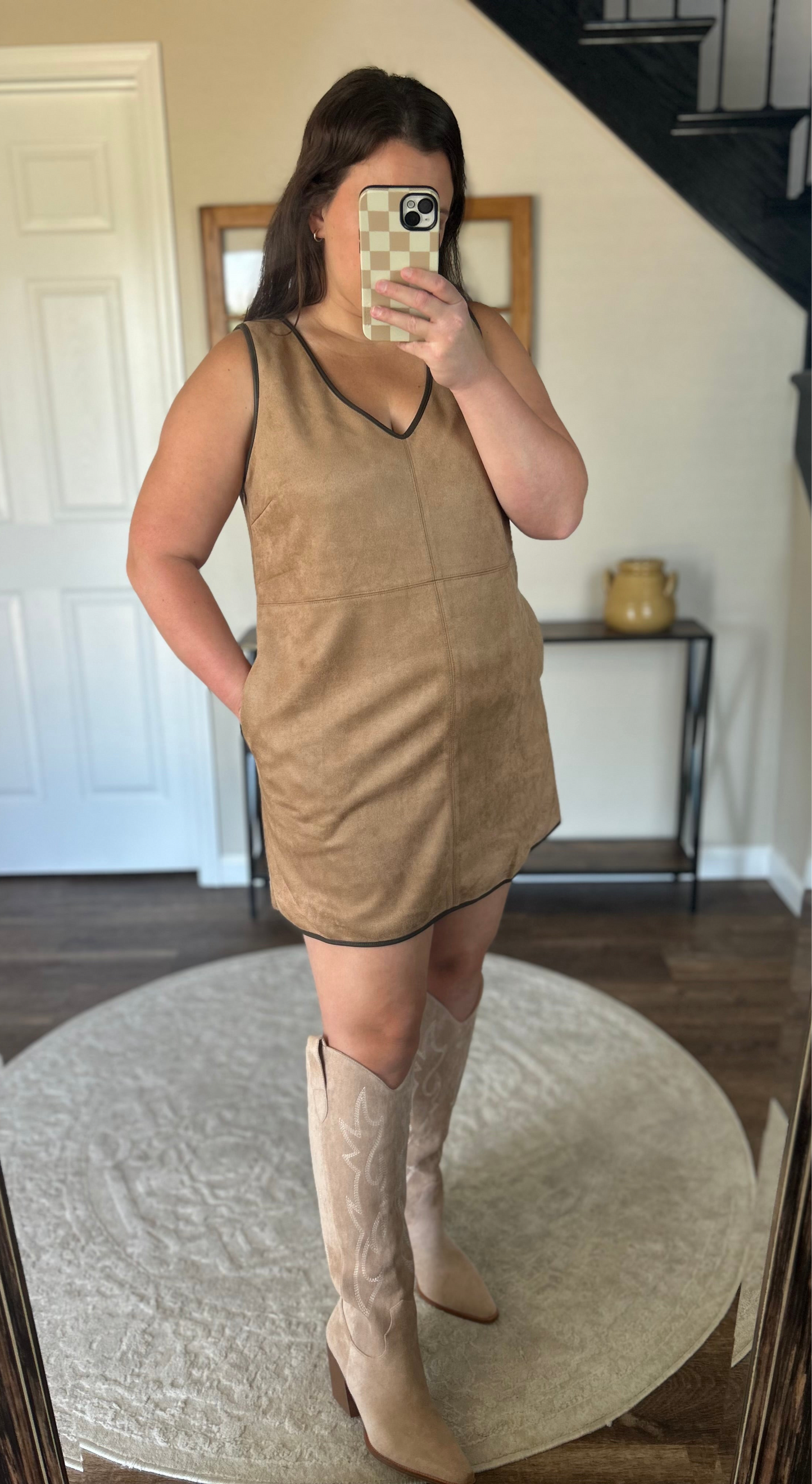 Mocha Suede Dress- Lined