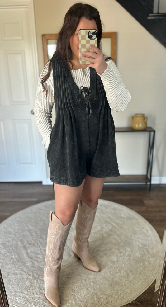 Veveret Black French Terry Romper