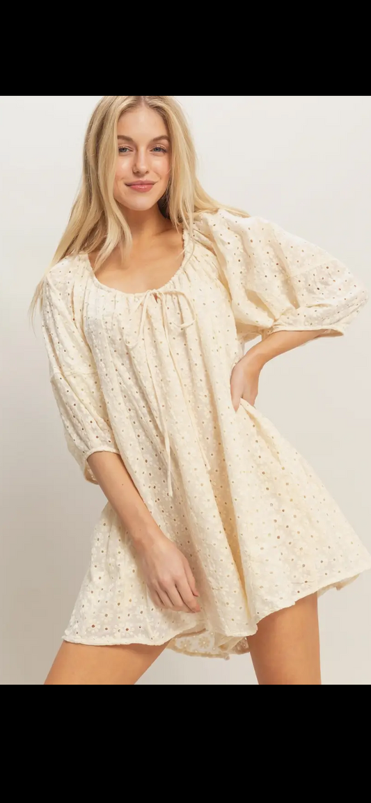Eyelet Cream Romper