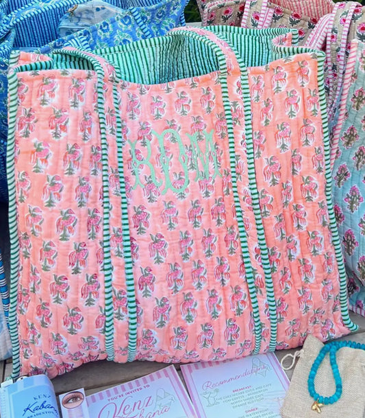Coral Tropic Large Quilted Tote