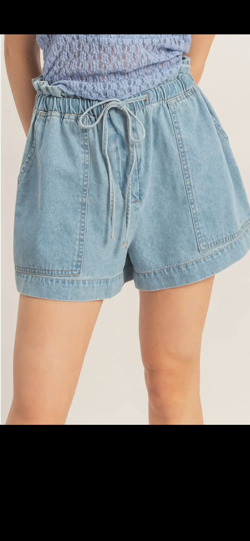 Elastic Waist Denim Shorts