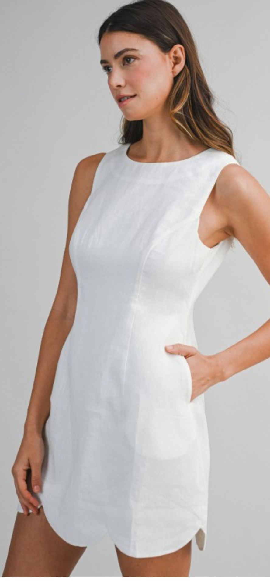 100% Linen Off White Scalloped Dress