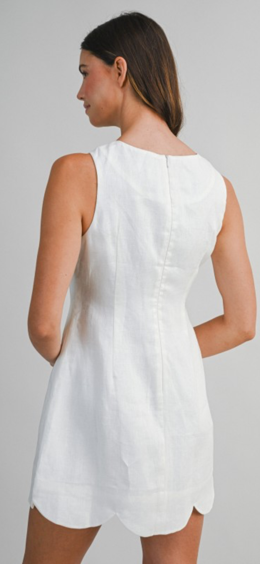 100% Linen Off White Scalloped Dress