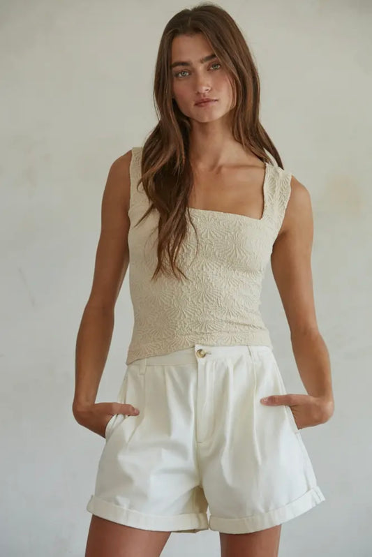 Ivory Cotton Pleated Shorts