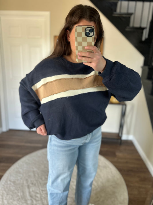 Ivory/Tan Striped Terry Sweatshirt