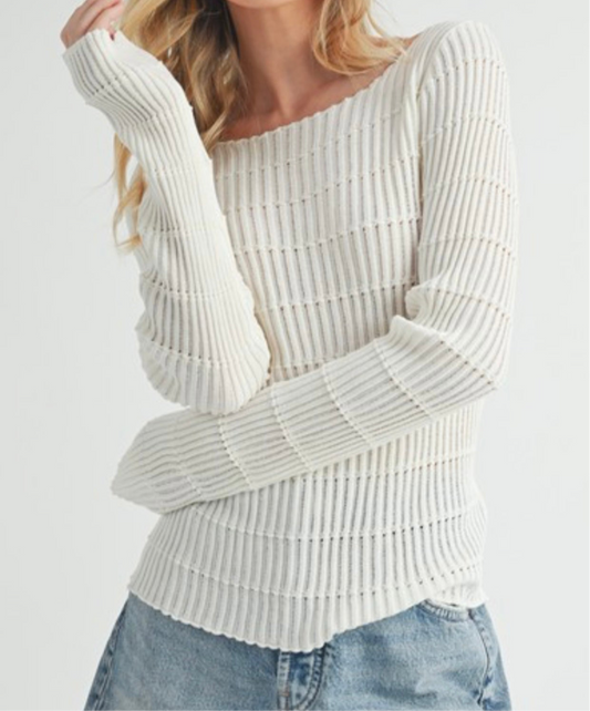 Ivory Ribbed Long Sleeve Top