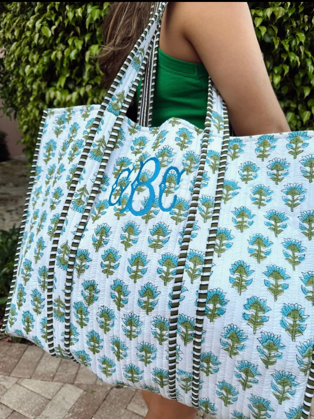 Blue Lillies Large Quilted Tote