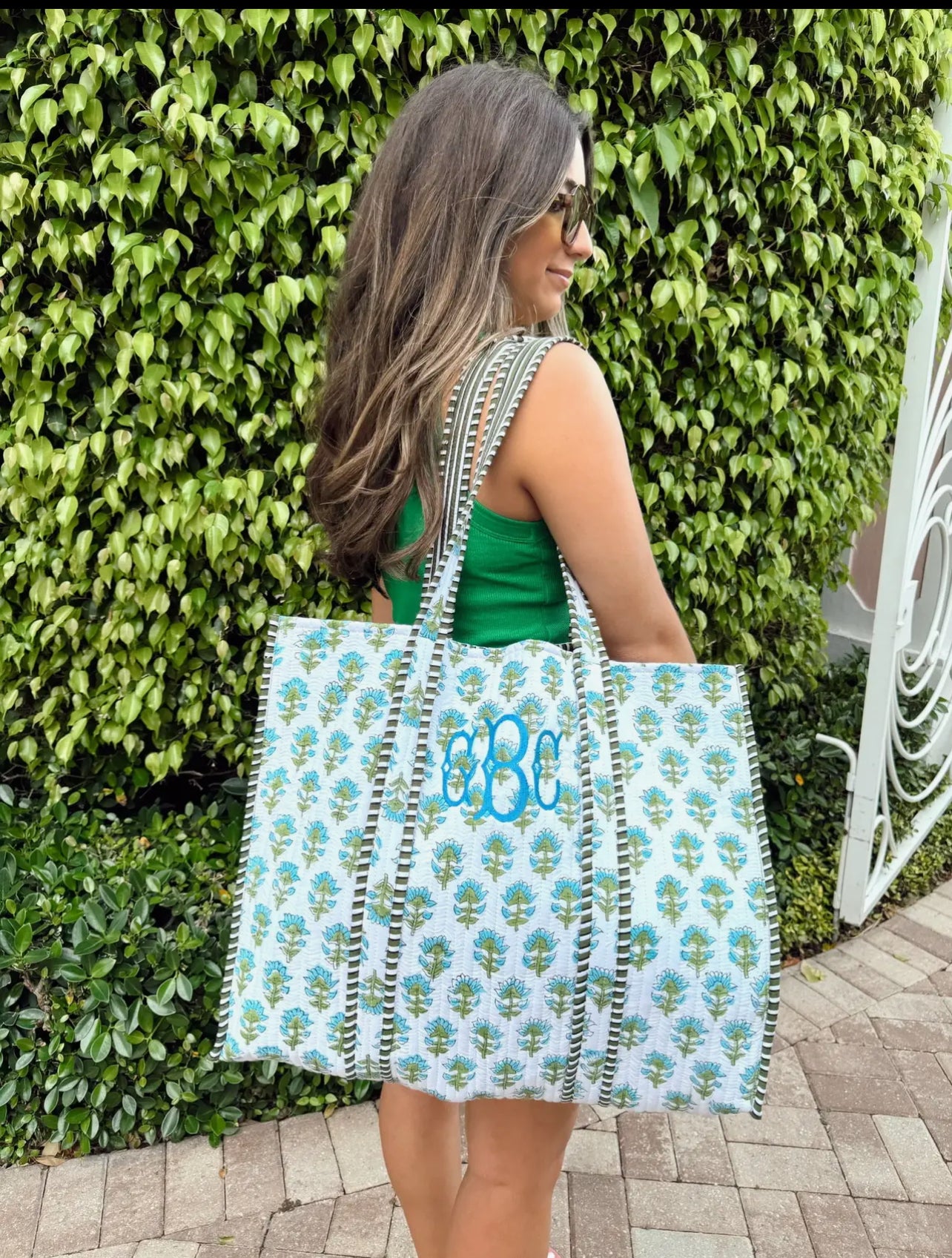 Blue Lillies Large Quilted Tote